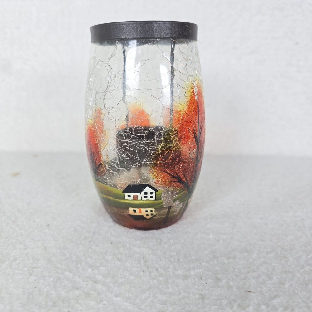2011 Yankee Candle Crackle Glass Fall Candle Holder Autumn Foliage RETIRED